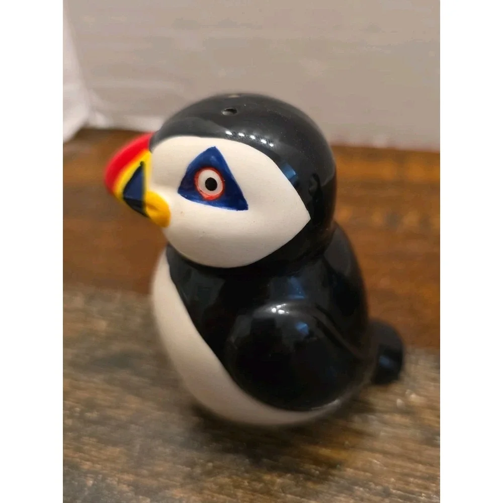 Hand Painted Ceramic Puffin Salt & Pepper Shaker Set Nautical Coastal Birds
